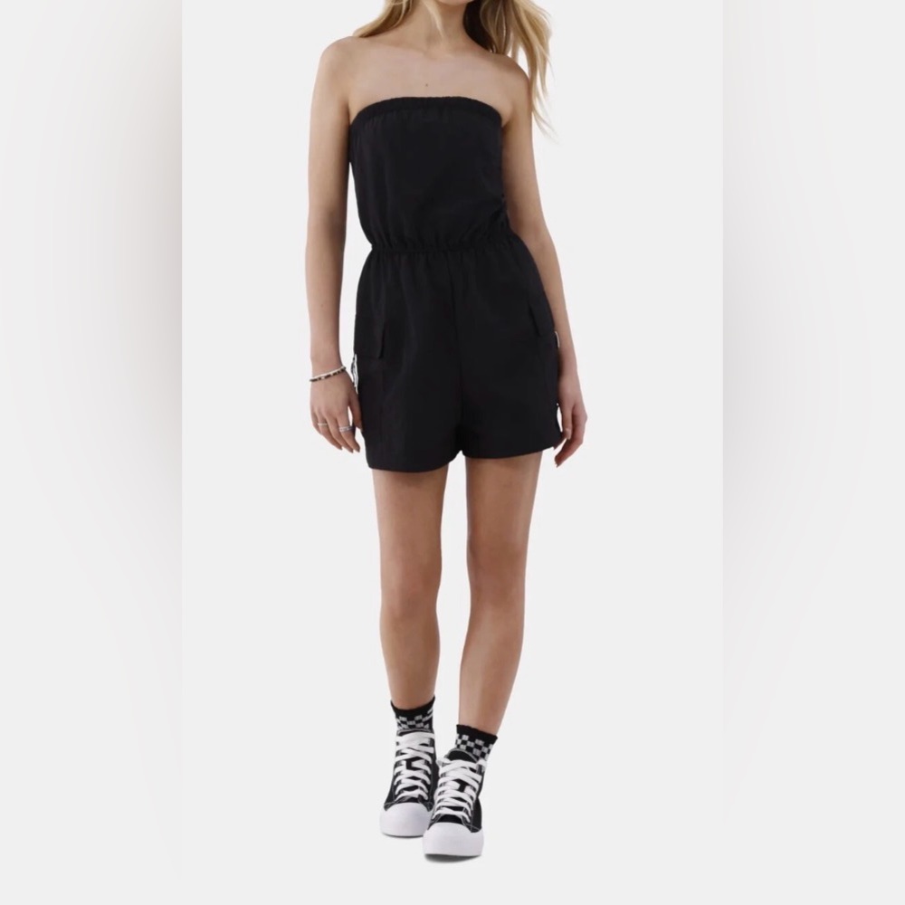 Black Strapless Nylon Romper